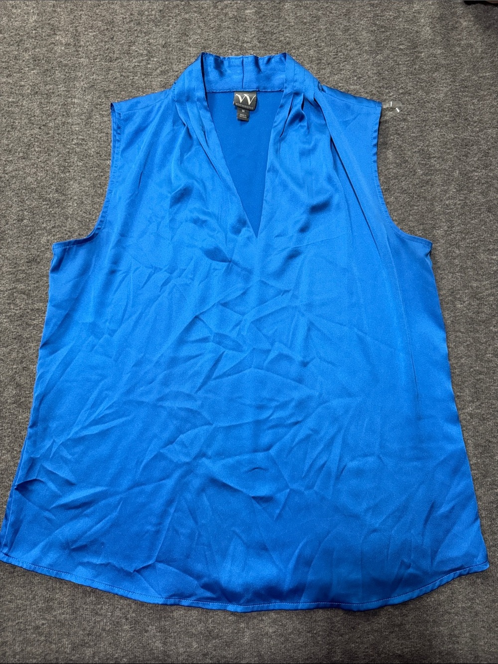 W by Worth Satin V-Neck Sleeveless Shell in Bright Blue